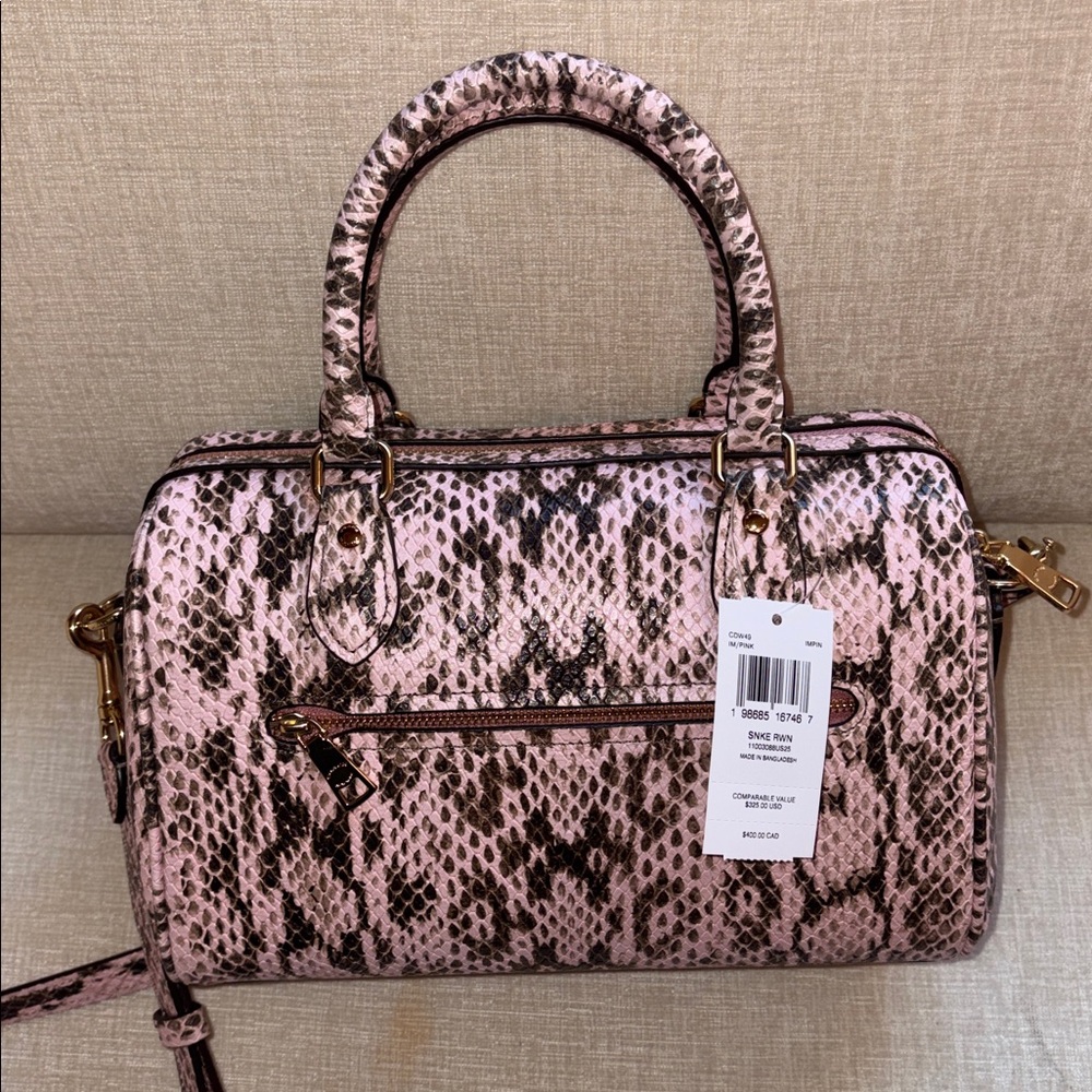 Coach Pink Python-Print Leather regular size Rowan - Picture 3 of 5